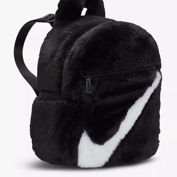 Nike Faux Fur Small (MINI) Backpack Black & White FB3049-010 NWT